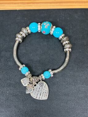 Turquoise Charm Bracelet with “I Love You” Heart Charms – Made with Love, Boho